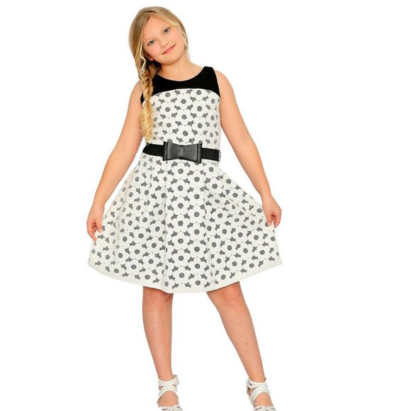 NEW Girls Zoe Ltd Black & Ivory Scuba Daisy Belted Tween Dress 10 12 16  7/8 - Picture 1 of 3